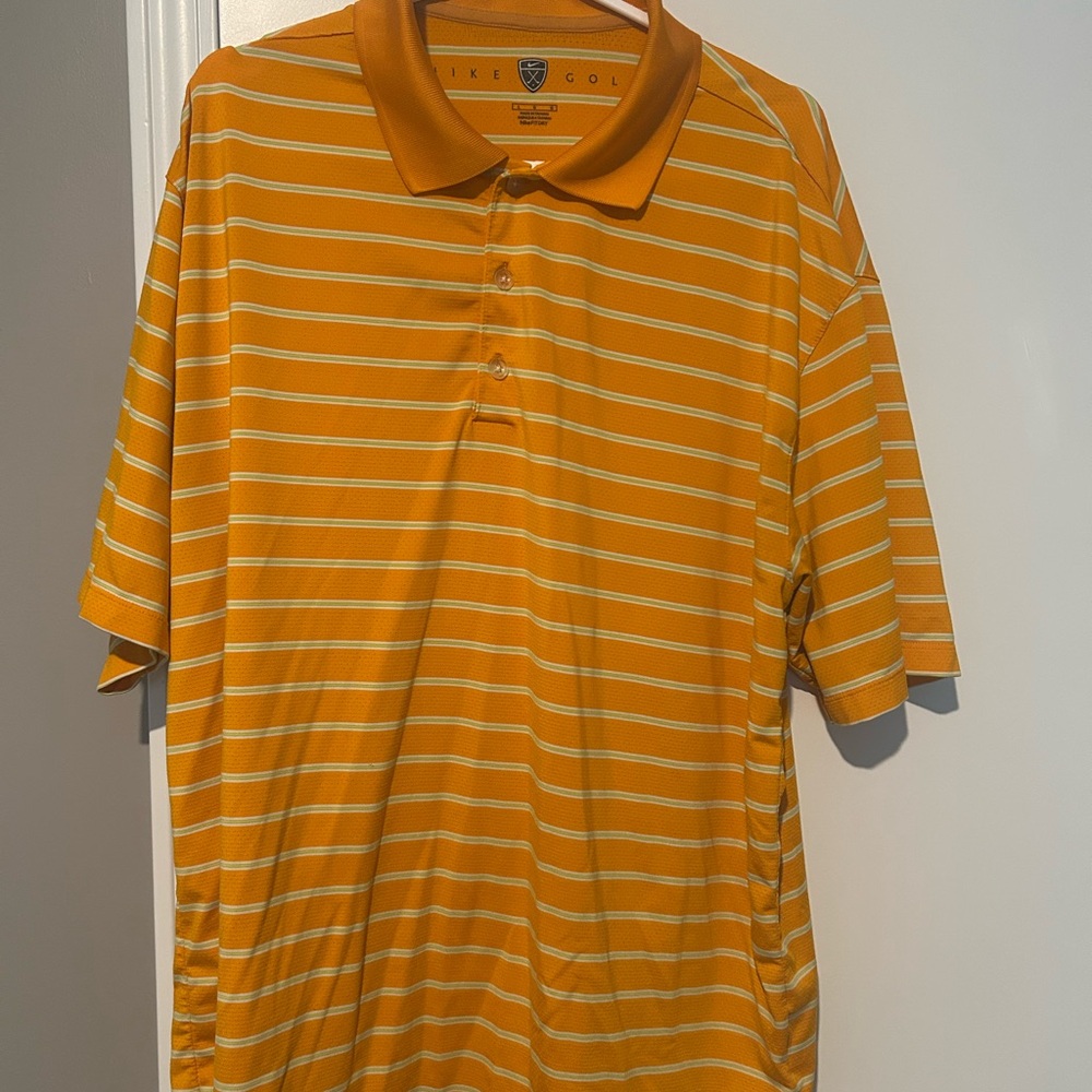 Nike Men's Gold and White Striped Polo Shirt